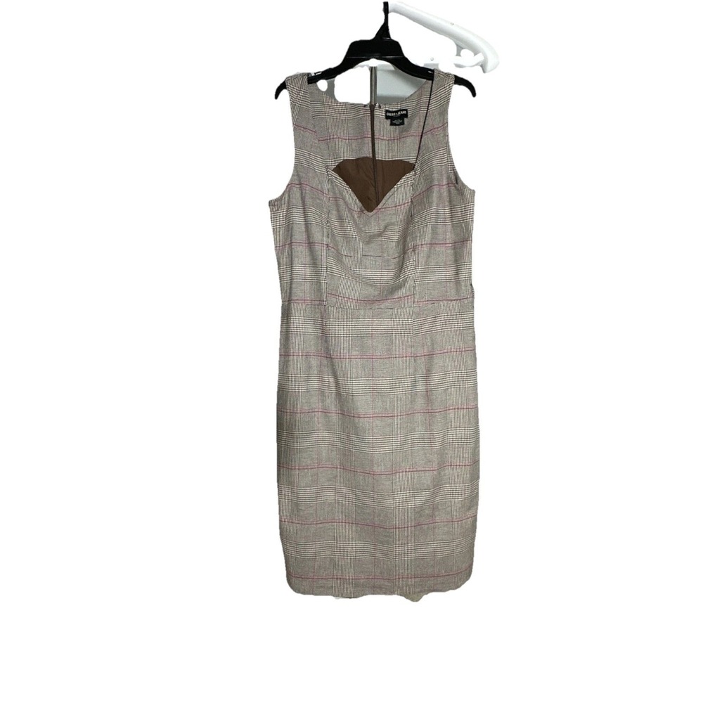 Vintage Guess Brown & Beige Women Dress XL Plaid Pattern With Pink Accents Lines